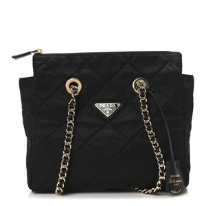 AUTH PRADA 1995 Re-Edition Trunk Chain Tote Bag Black Diamond Quilted Re-Nylon